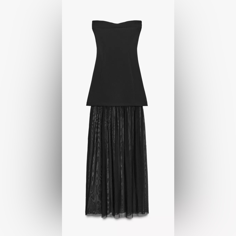 Zara NWT Black Mesh Sheer Combination Strapless Dress (Size Small) - Picture 4 of 5